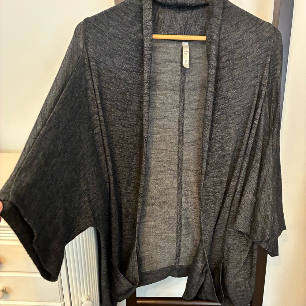 Fluxus Gray Open Front Cardigan. Made in US. Has pockets. EUC